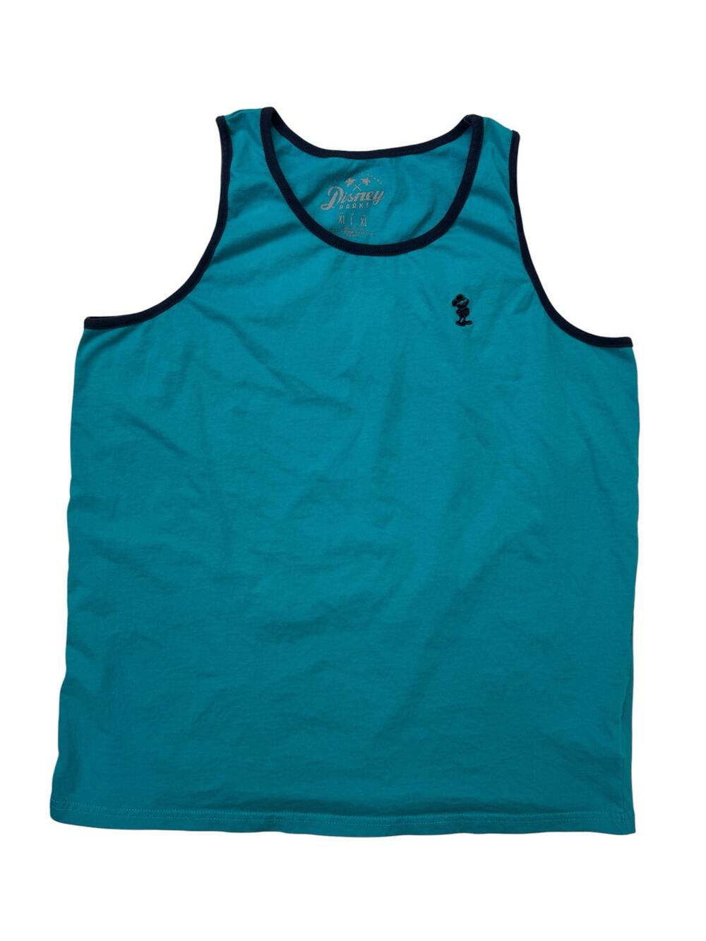 DISNEY PARKS Coastal Teal Mickey Tank Top Size Large Mens Cotton Blue Piping